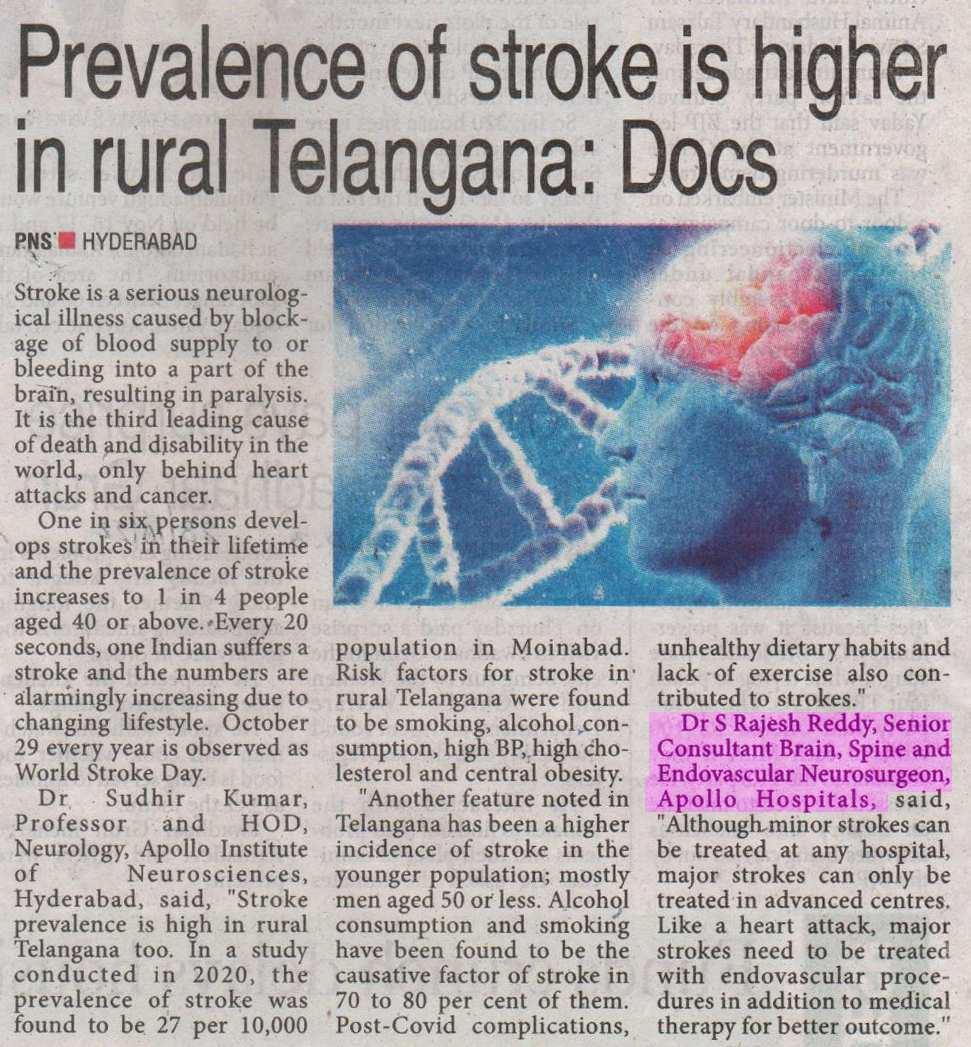 Prevalence of stroke is higher in Rural Telangana: Docs